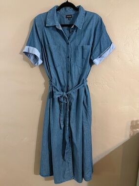 Who What Wear Blue Chambray Button Midi Dress